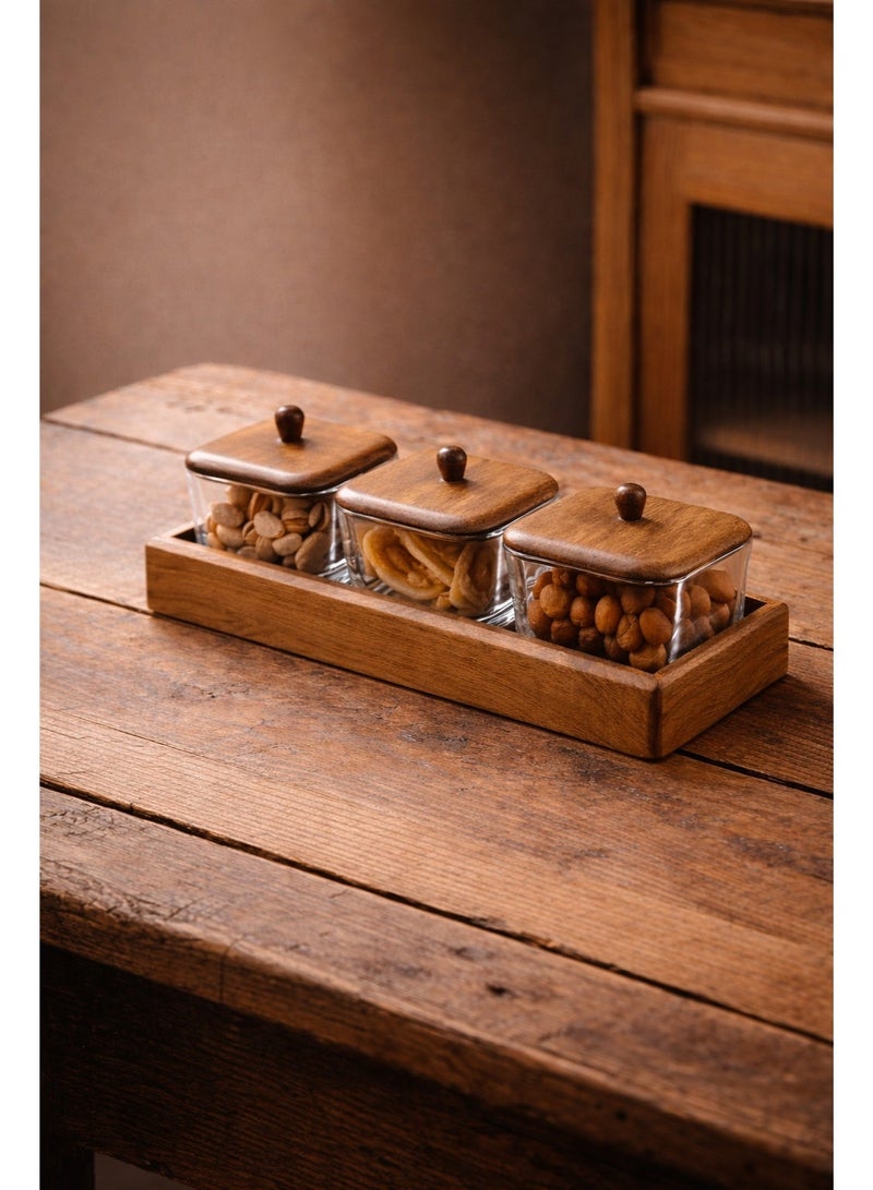 أولودينيز  طقم فاخر من 3 عبوات زجاجية بغطاء خشبي وقاعدة أنيقة – لتخزين السكر والتوابل والمكسرات - Image 1